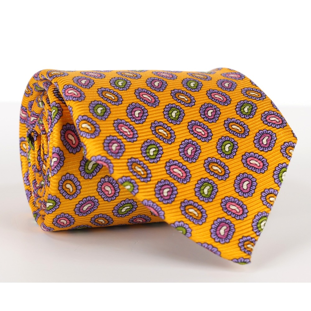 Robert Talbott Best of Class Silk Necktie Tie Orange Purple Medallion Silk USA